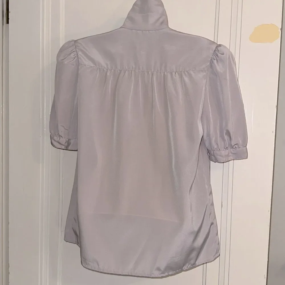 Vintage 80s Mihang lavender polyester‎ short sleeve blouse with attached scarf - Picture 6 of 7
